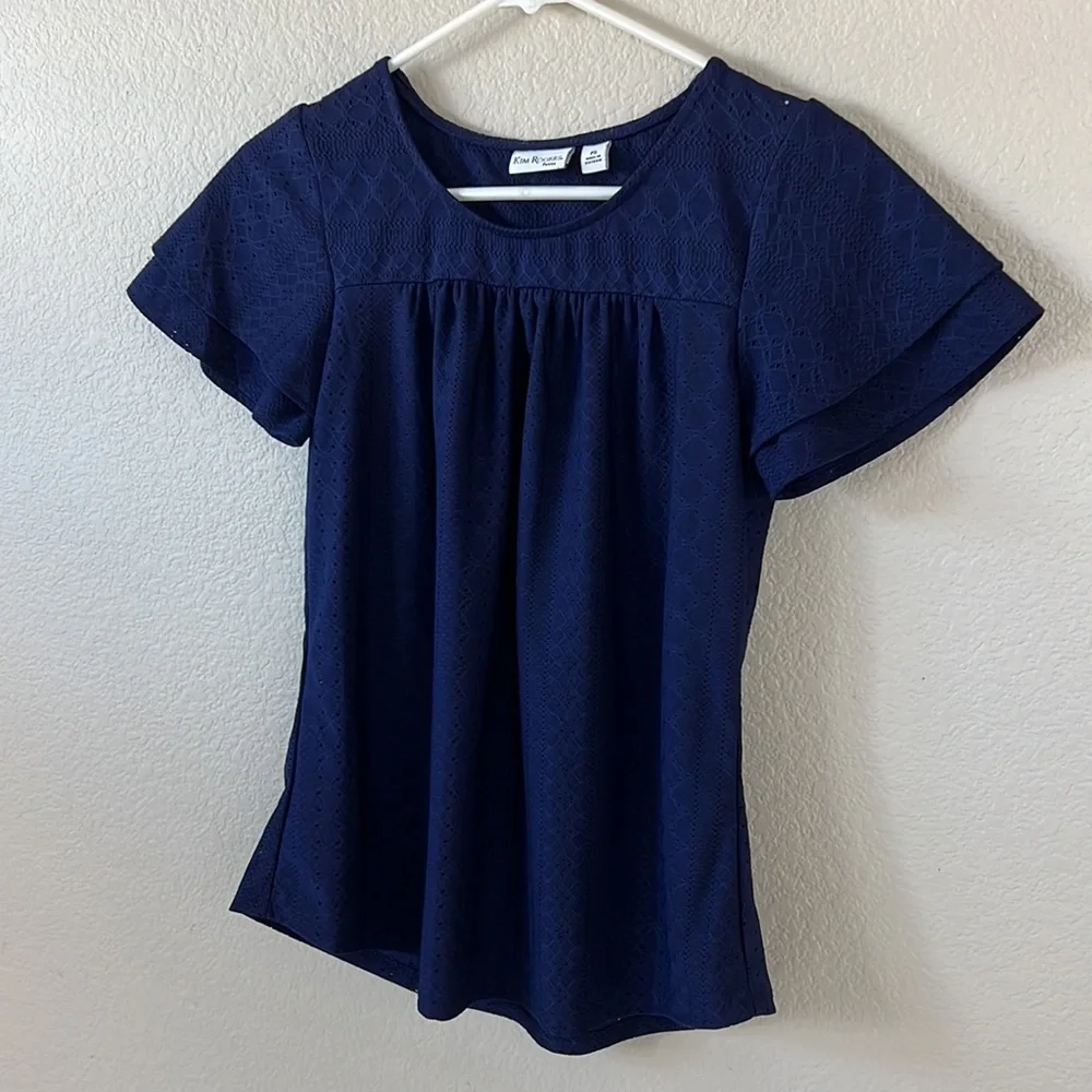 Kim Rogers Navy Blue Crochet Top